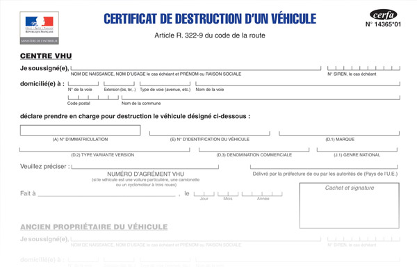 certificat de destruction